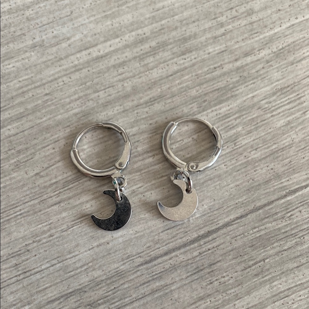 Silver Crescent Moon Hoop Earrings